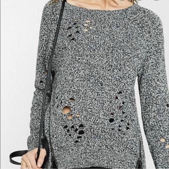 Express Sweaters - Express Sweater Black Marbled Distressed
